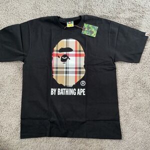 A Bathing Ape T-Shirt Mens XL Black NEW Check Plaid Ape Head 1G30113044